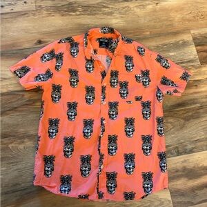 Bold Orange Skull Print Men's Casual Shirt